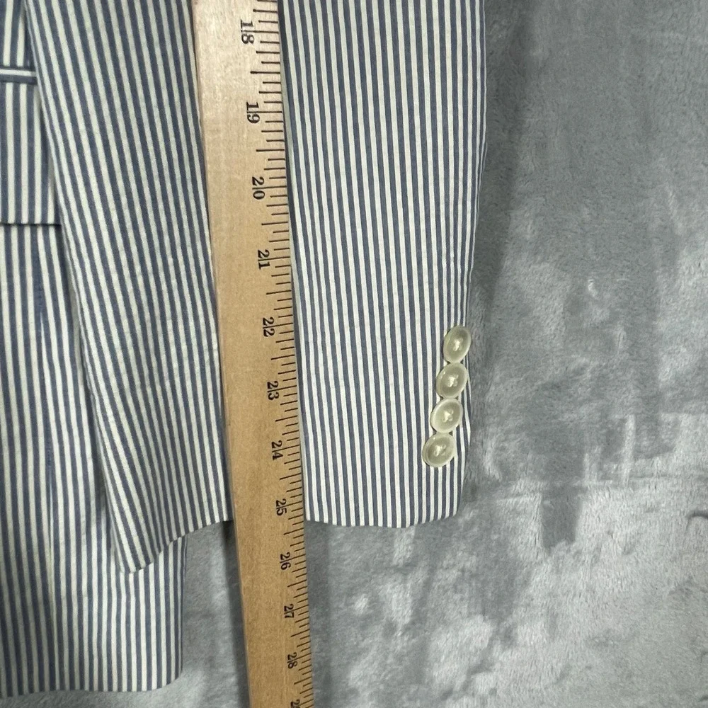 Lauren Ralph Lauren Mens 42R Seersucker Blazer Blue White Striped Cotton Jacket